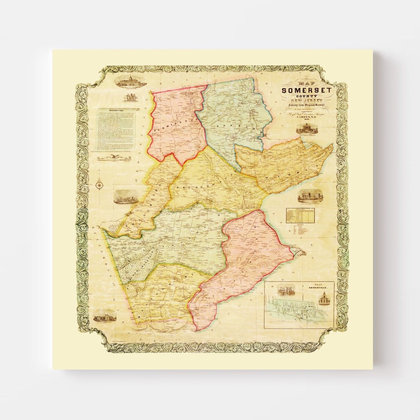 Vintage Map of Somerset County, New Jersey, 1850