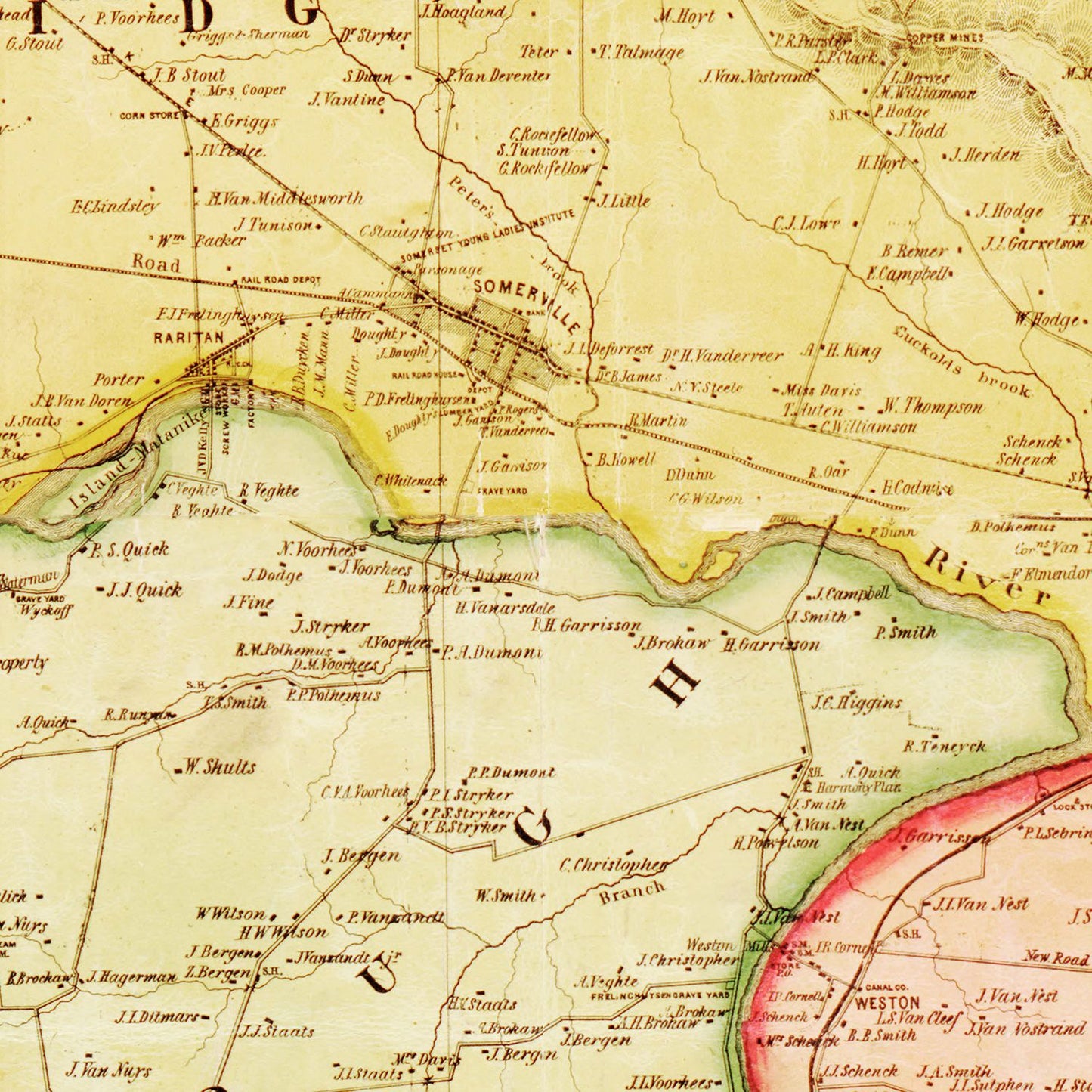 Vintage Map of Somerset County, New Jersey, 1850