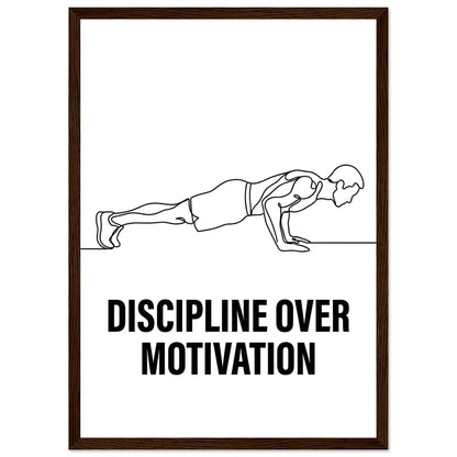 Discipline Over Motivation Poster - Framed Minimalist Line Art - A3 (29.7 x 42 cm) - Dark wood frame / Ready-to-hang - Sparkycare