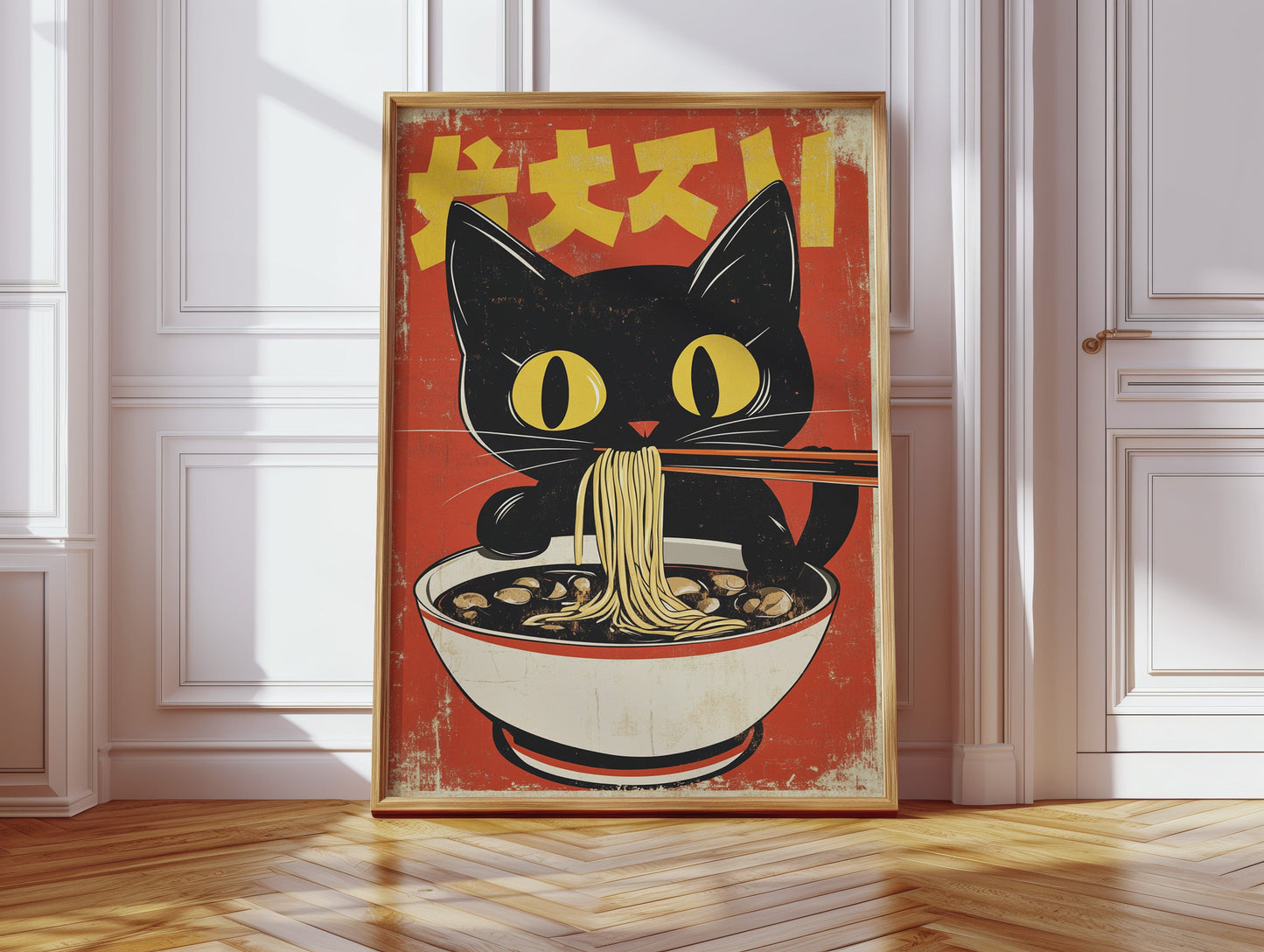 Retro Ramen Cat Japanese-Inspired Wall Art Print