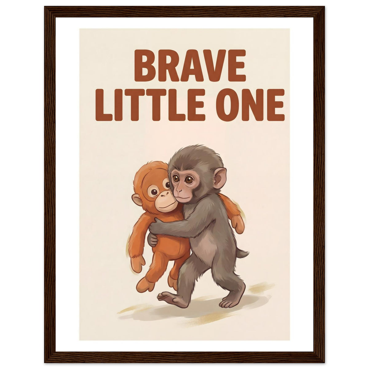 Brave Little One Monkey Poster - Bold Typography Framed Art - 27x35 cm / 11x14″ - Dark wood frame / Ready-to-hang - Sparkycare