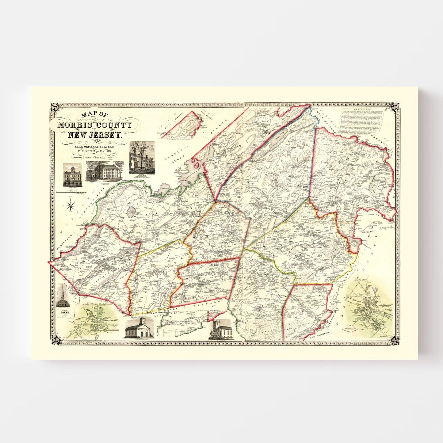 Vintage Map of Morris County, New Jersey, 1853