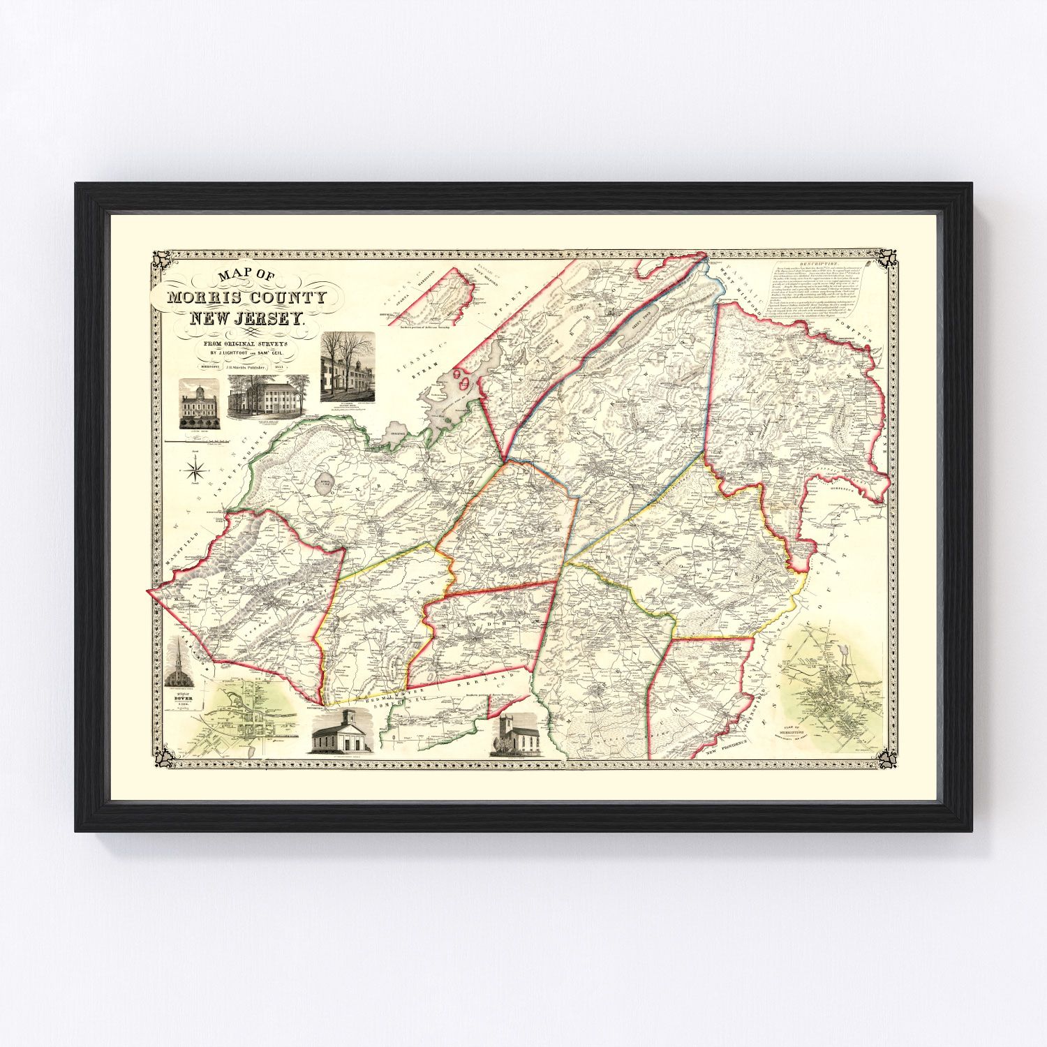 Vintage map of Morris County, New Jersey, 1853