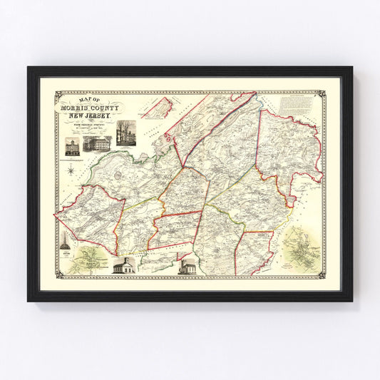 Vintage map of Morris County, New Jersey, 1853