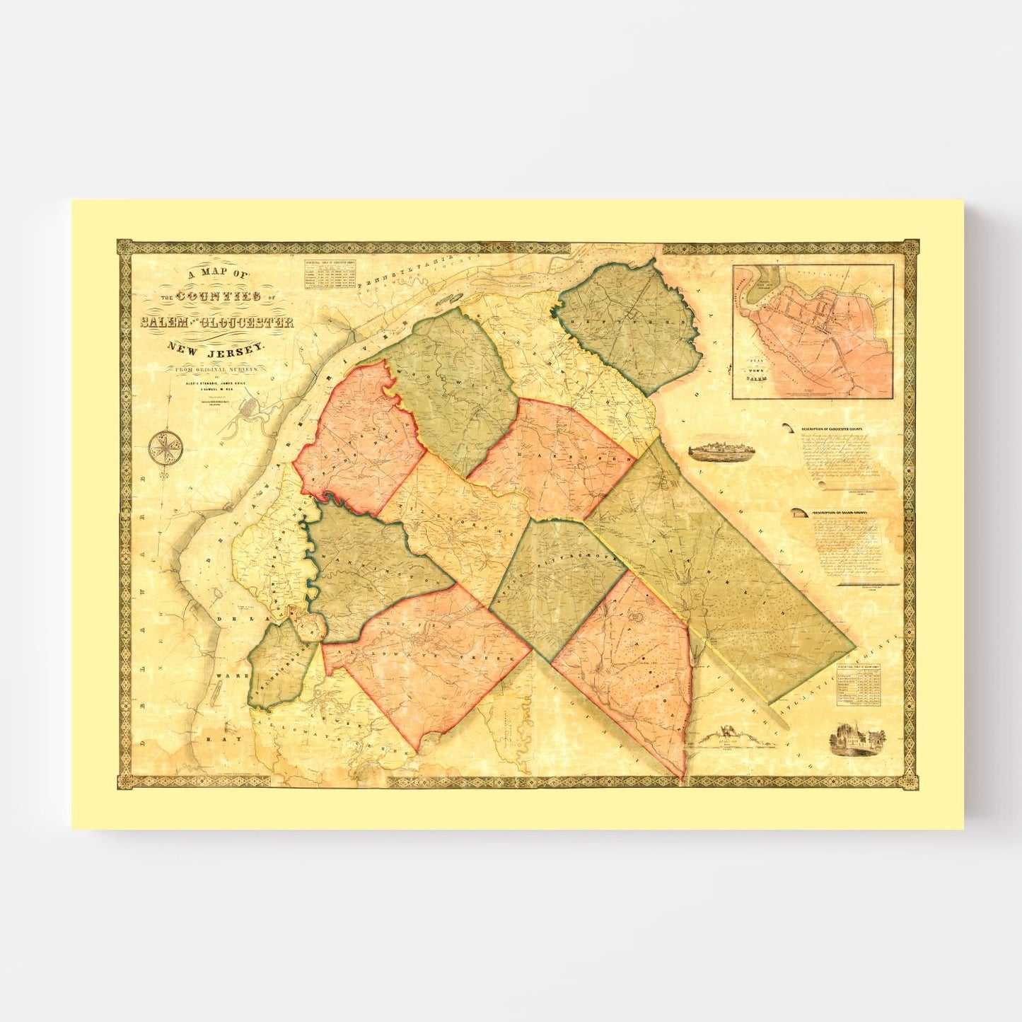 Vintage Map of Gloucester County, New Jersey, 1849