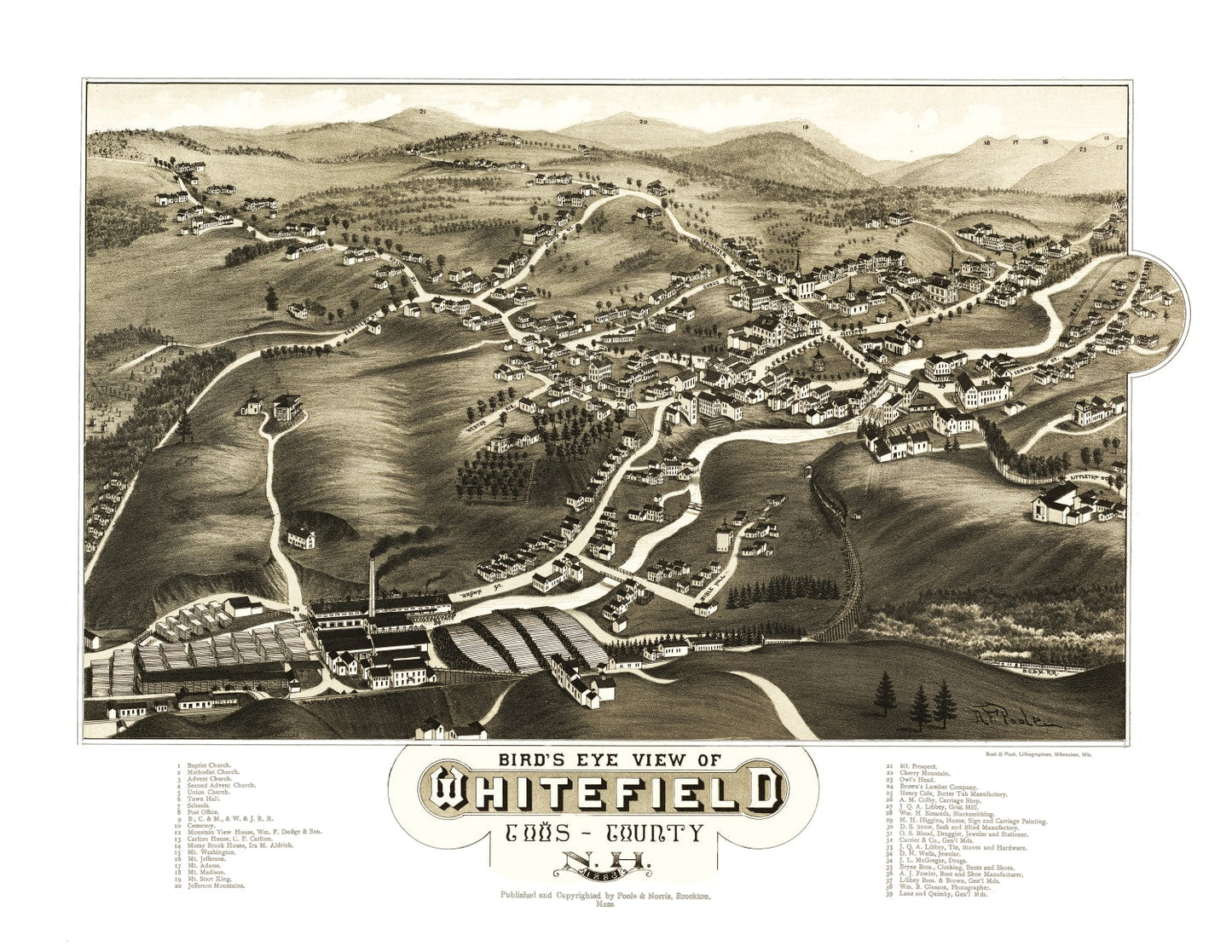Vintage Map of Whitefield, New Hampshire 1883
