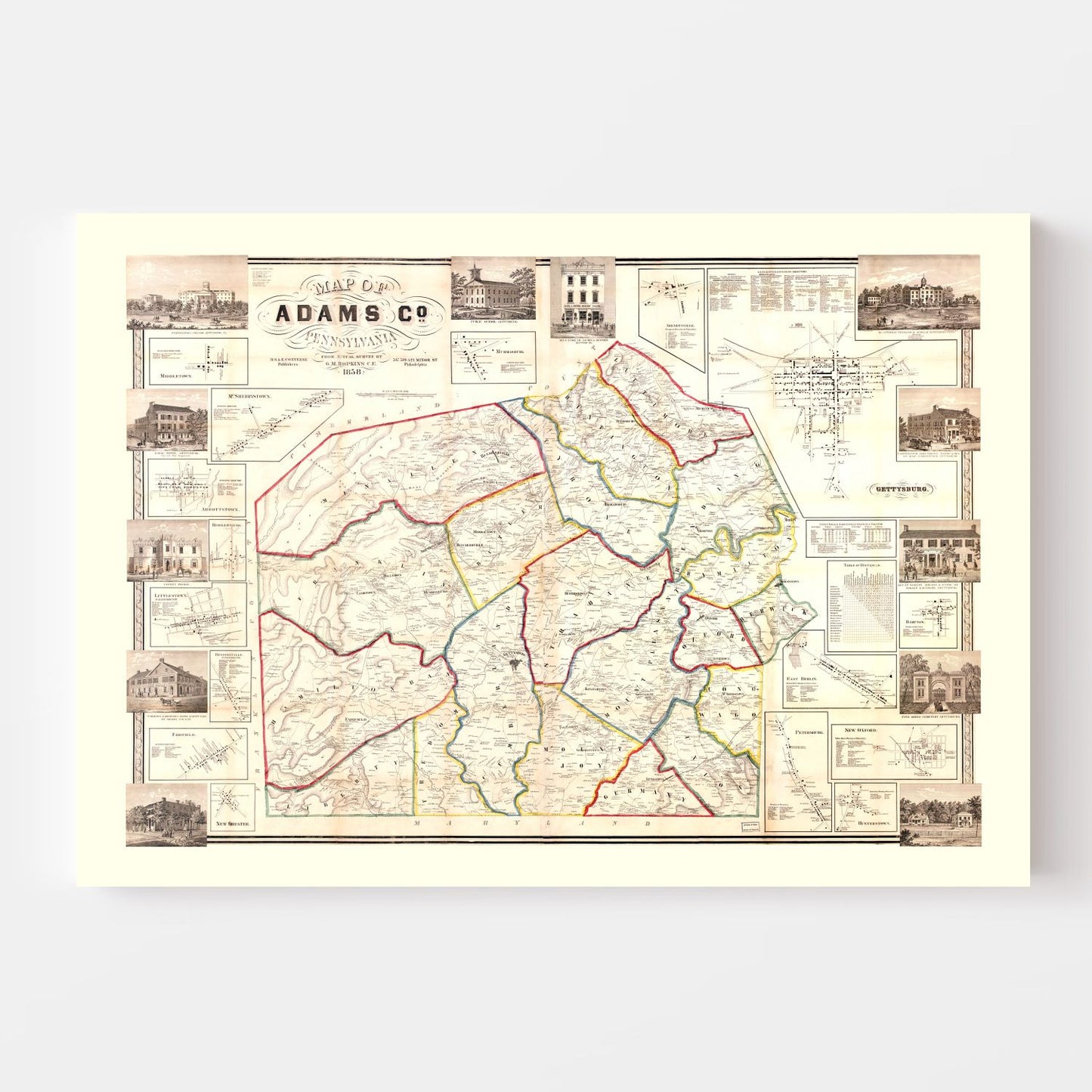 Vintage Map of Adams County, New Jersey, 1858