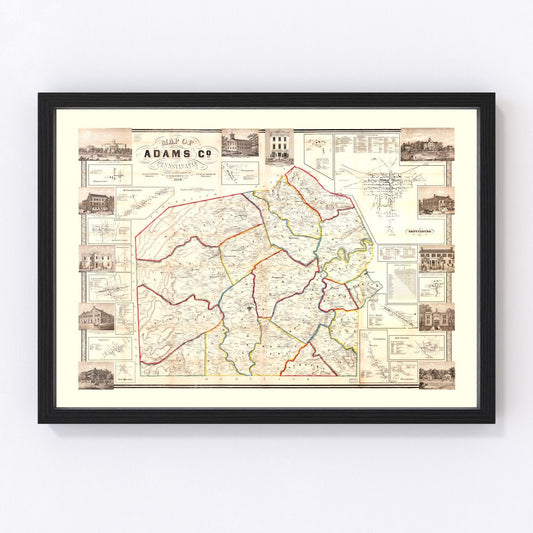 Vintage map of Adams County, New Jersey, 1858 - restored antebellum county atlas print