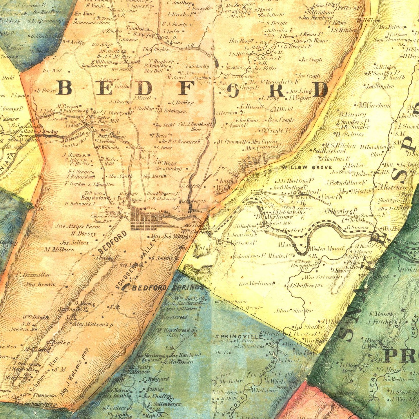 Vintage Map of Bedford County, Pennsylvania, 1861