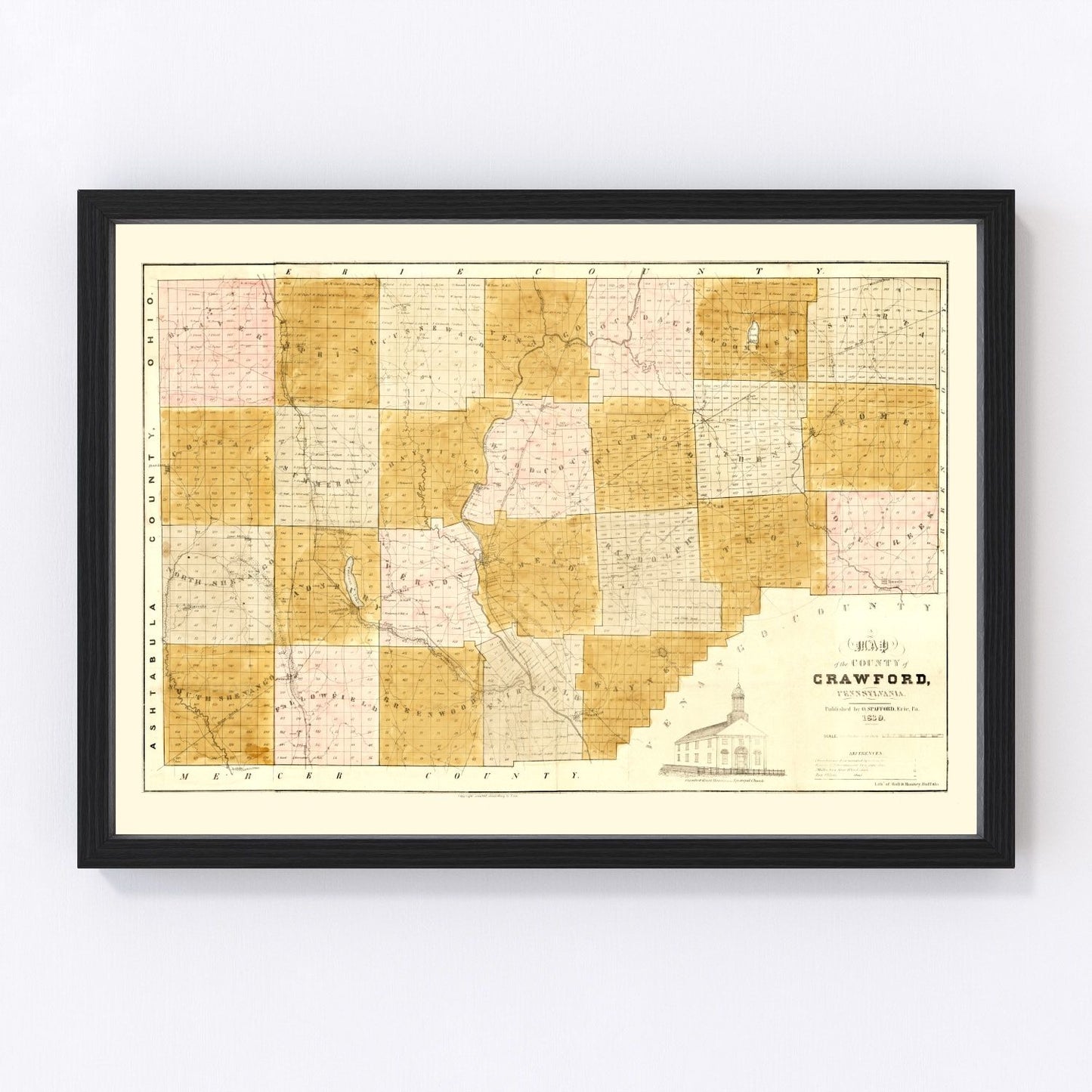 vintage map of Crawford County, Pennsylvania, 1839