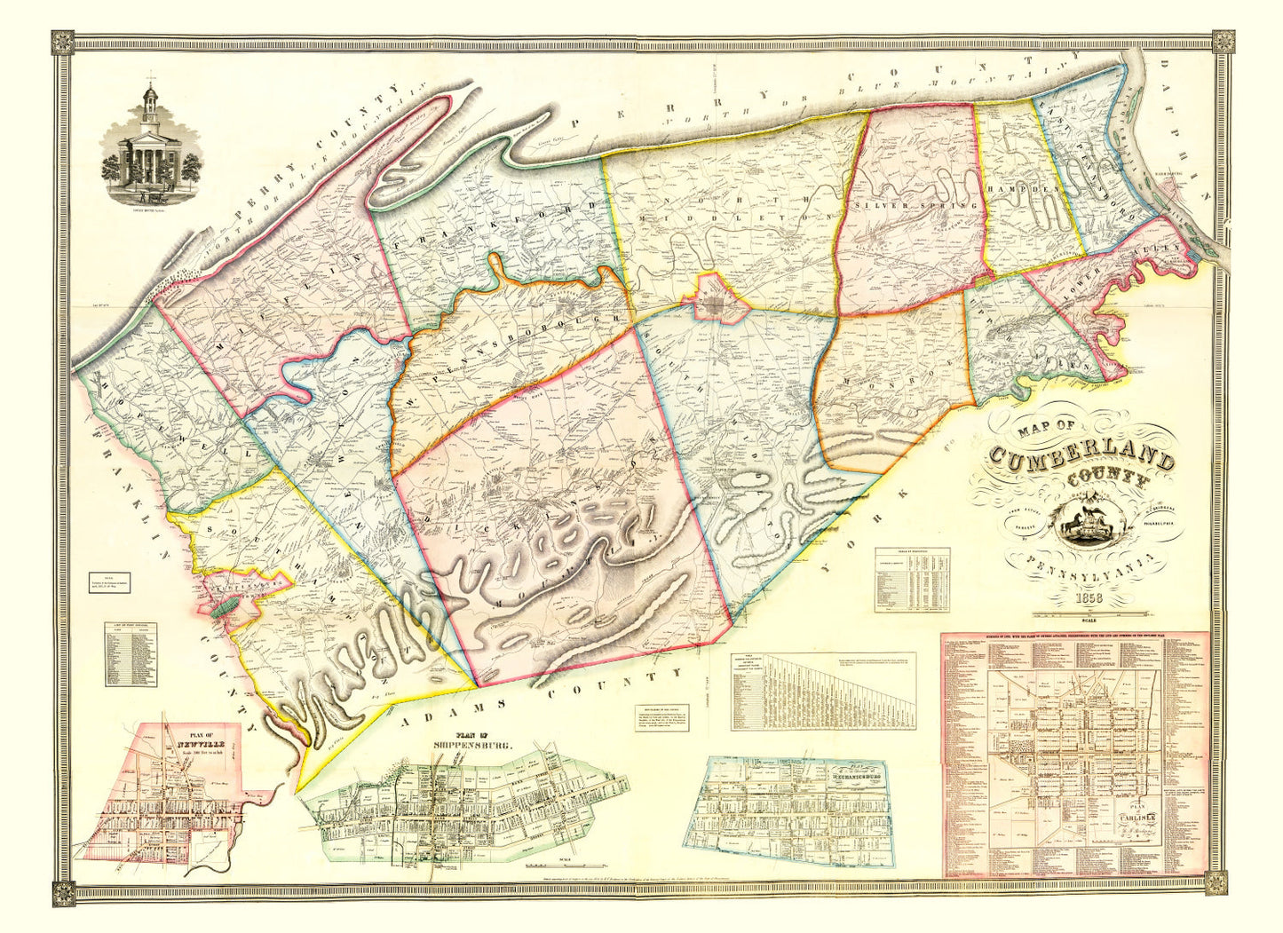 Vintage Map of Cumberland County, Pennsylvania 1858