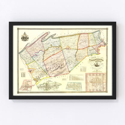 Vintage restored map of Cumberland County, Pennsylvania, 1858, antebellum Cumberland Valley