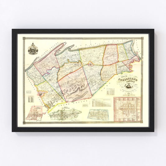 Vintage restored map of Cumberland County, Pennsylvania, 1858, antebellum Cumberland Valley