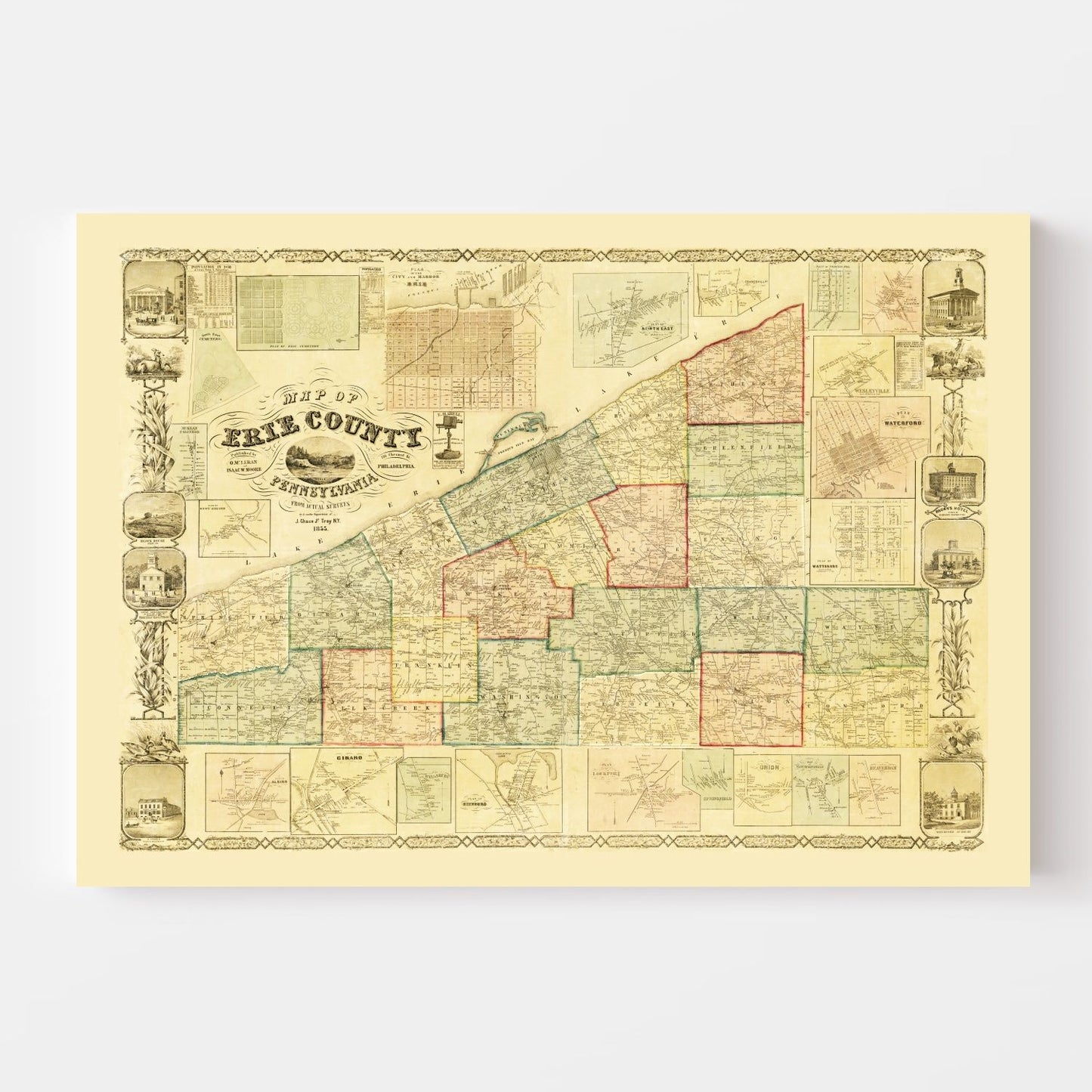 Vintage Map of Erie County, Pennsylvania, 1855