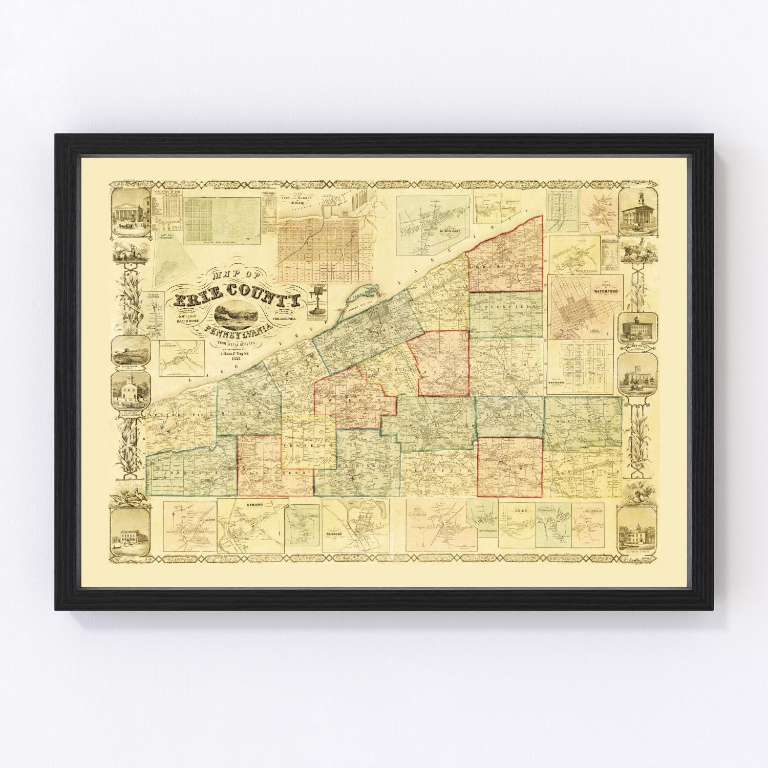 vintage map of Erie County, Pennsylvania, 1855