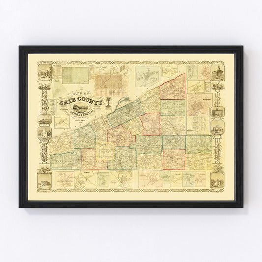vintage map of Erie County, Pennsylvania, 1855