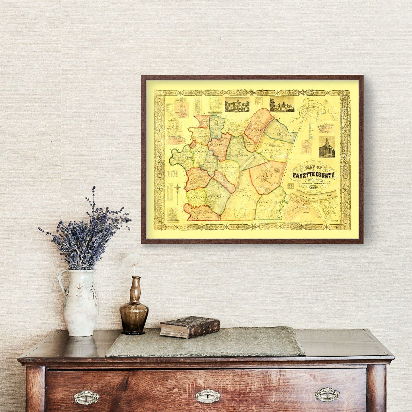 Vintage Map of Fayette County, Pennsylvania, 1858