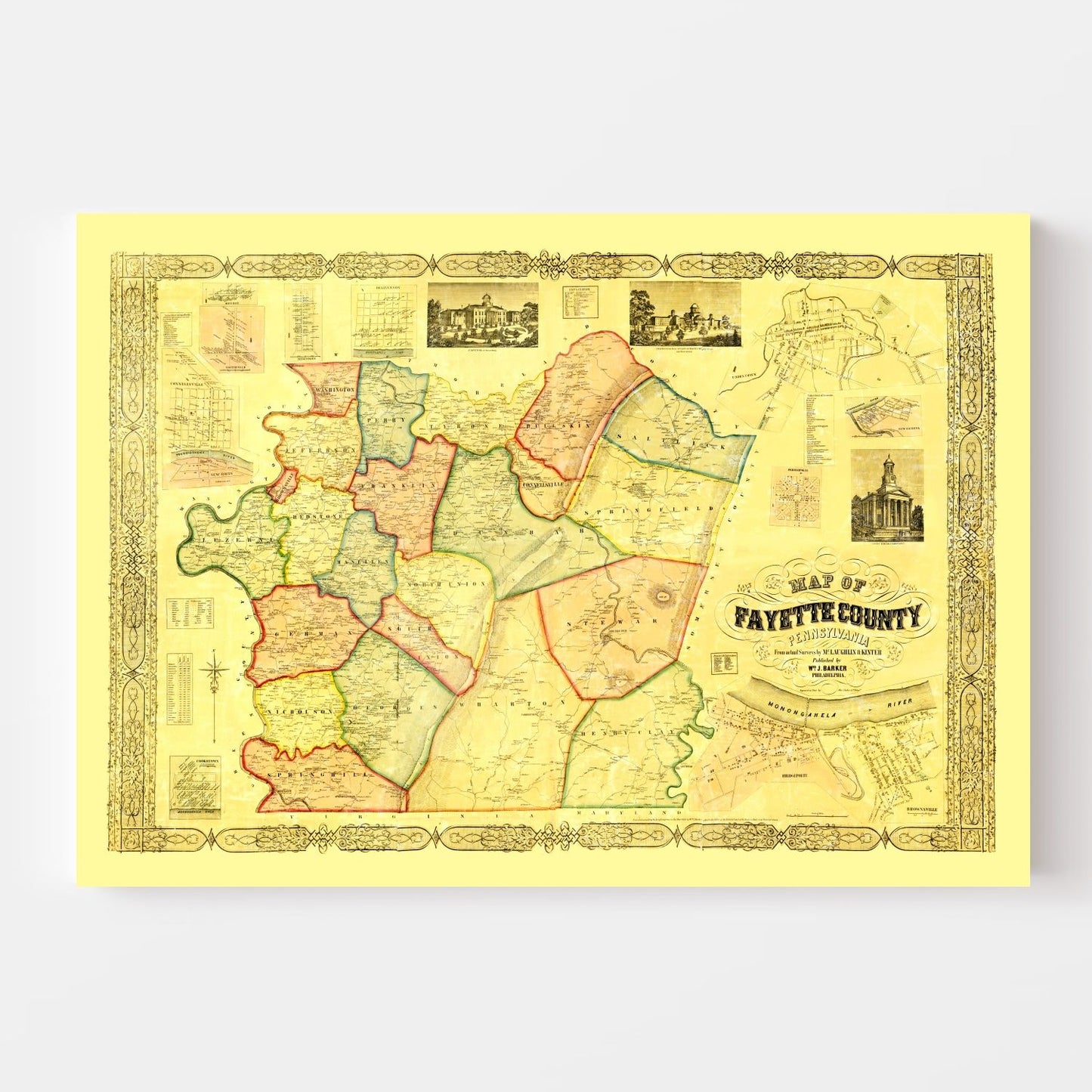 Vintage Map of Fayette County, Pennsylvania, 1858