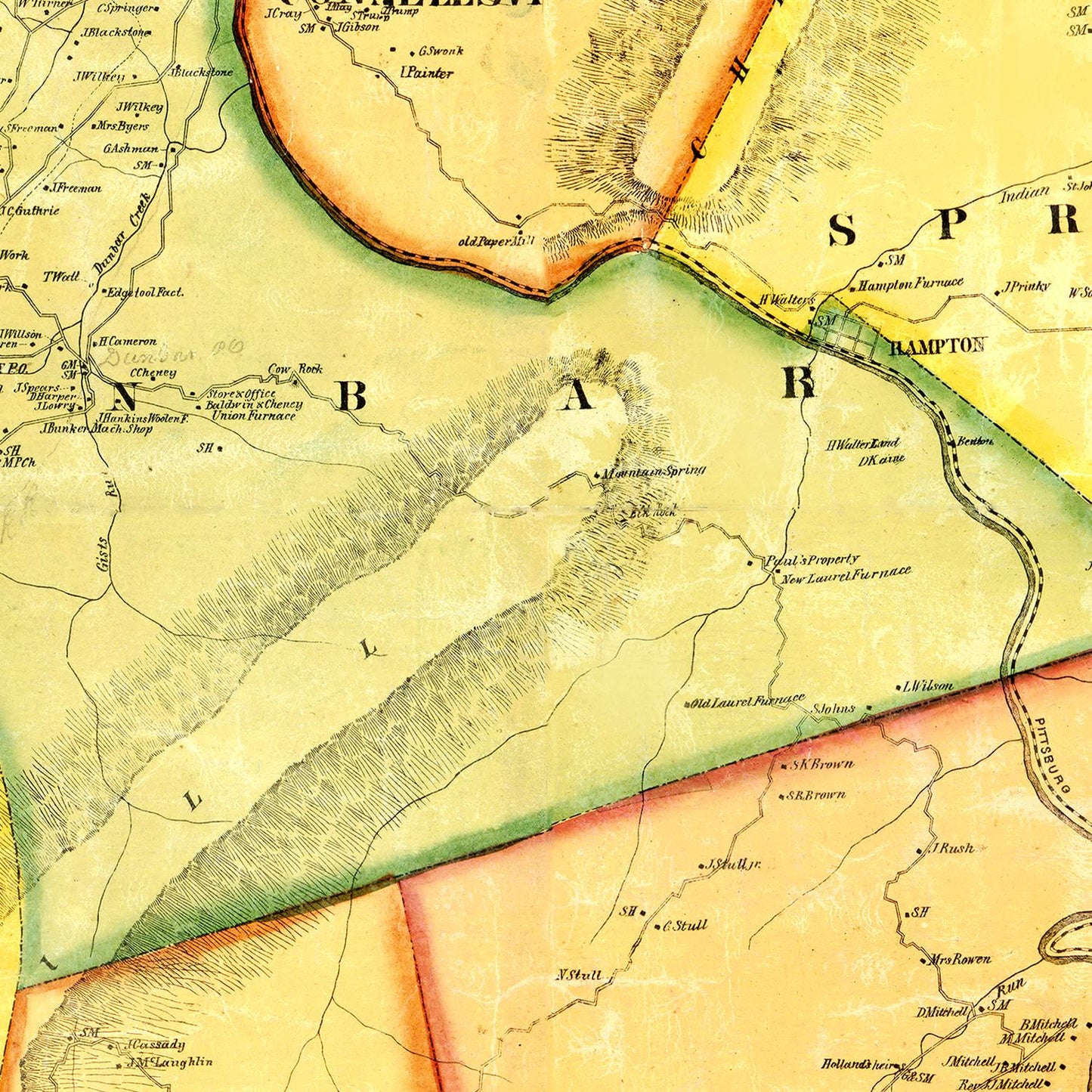 Vintage Map of Fayette County, Pennsylvania, 1858