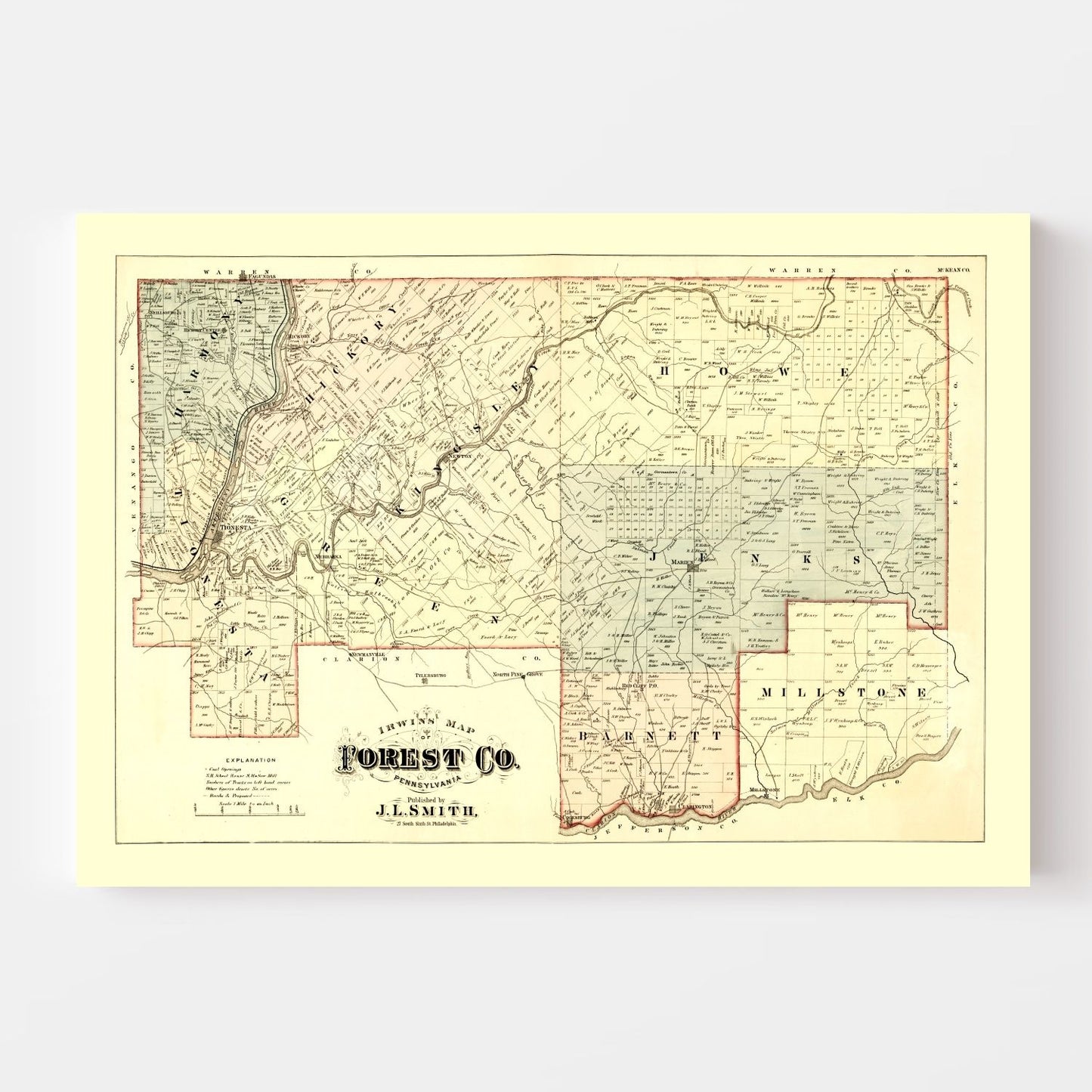 Vintage Map of Forest County, Pennsylvania, 1876