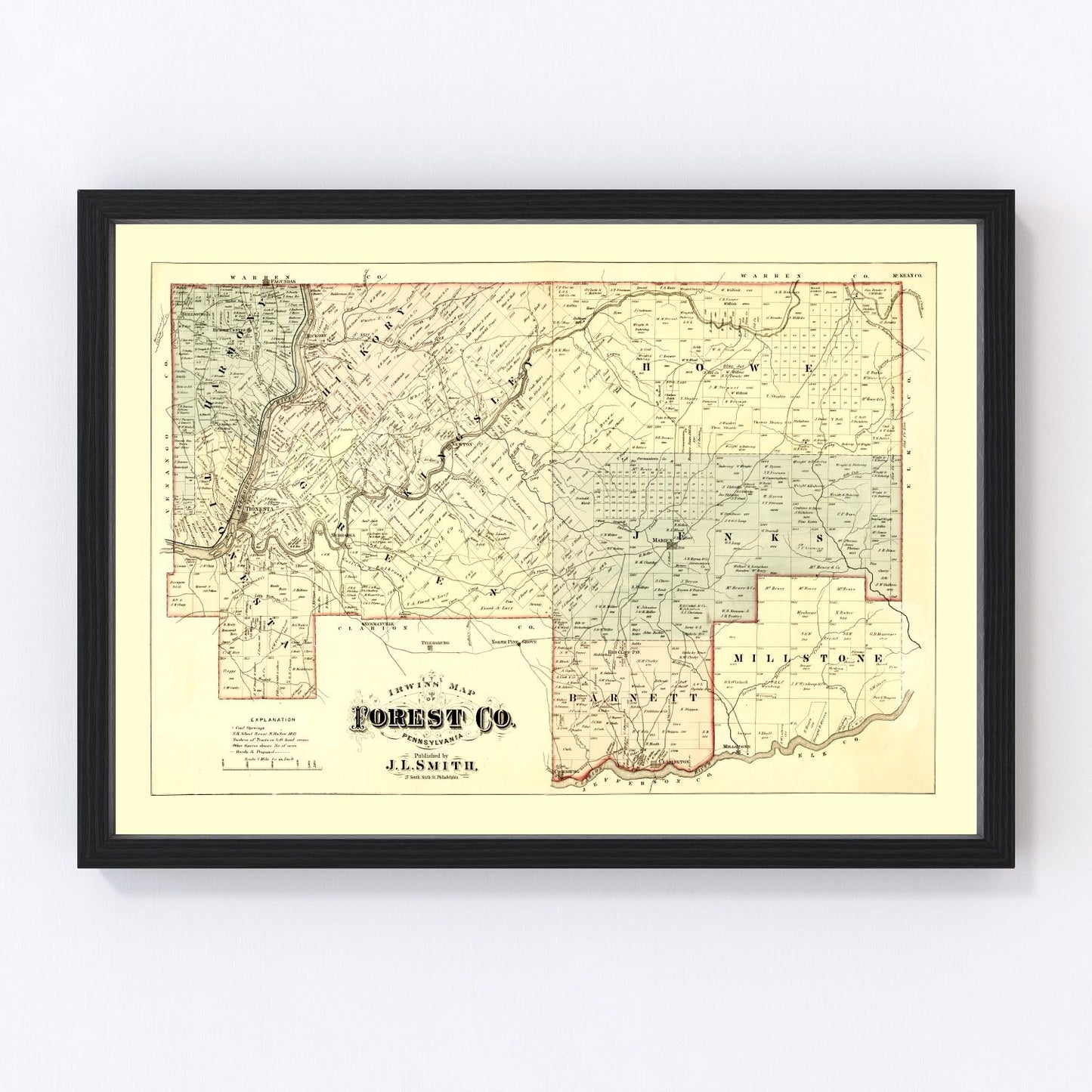 vintage map of Forest County, Pennsylvania, 1876