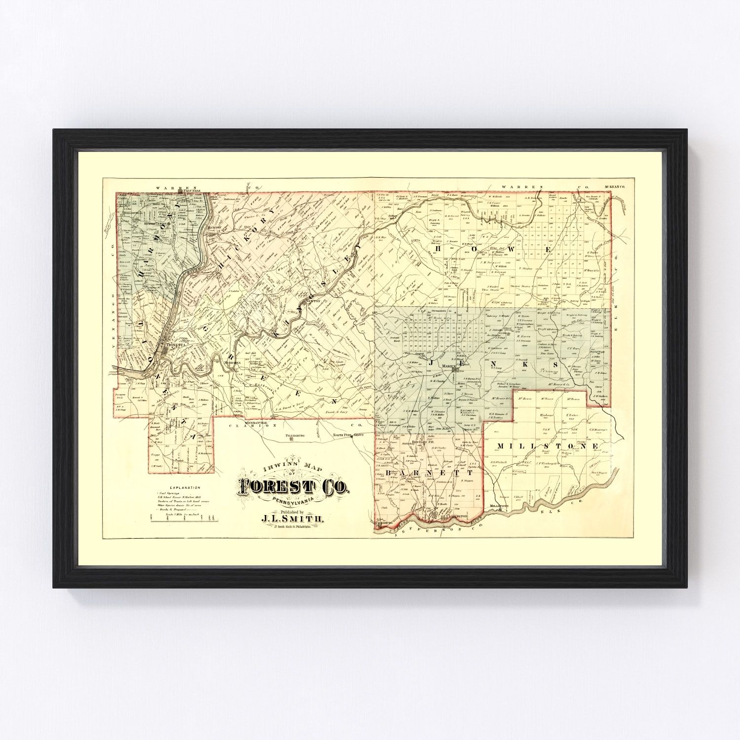 vintage map of Forest County, Pennsylvania, 1876