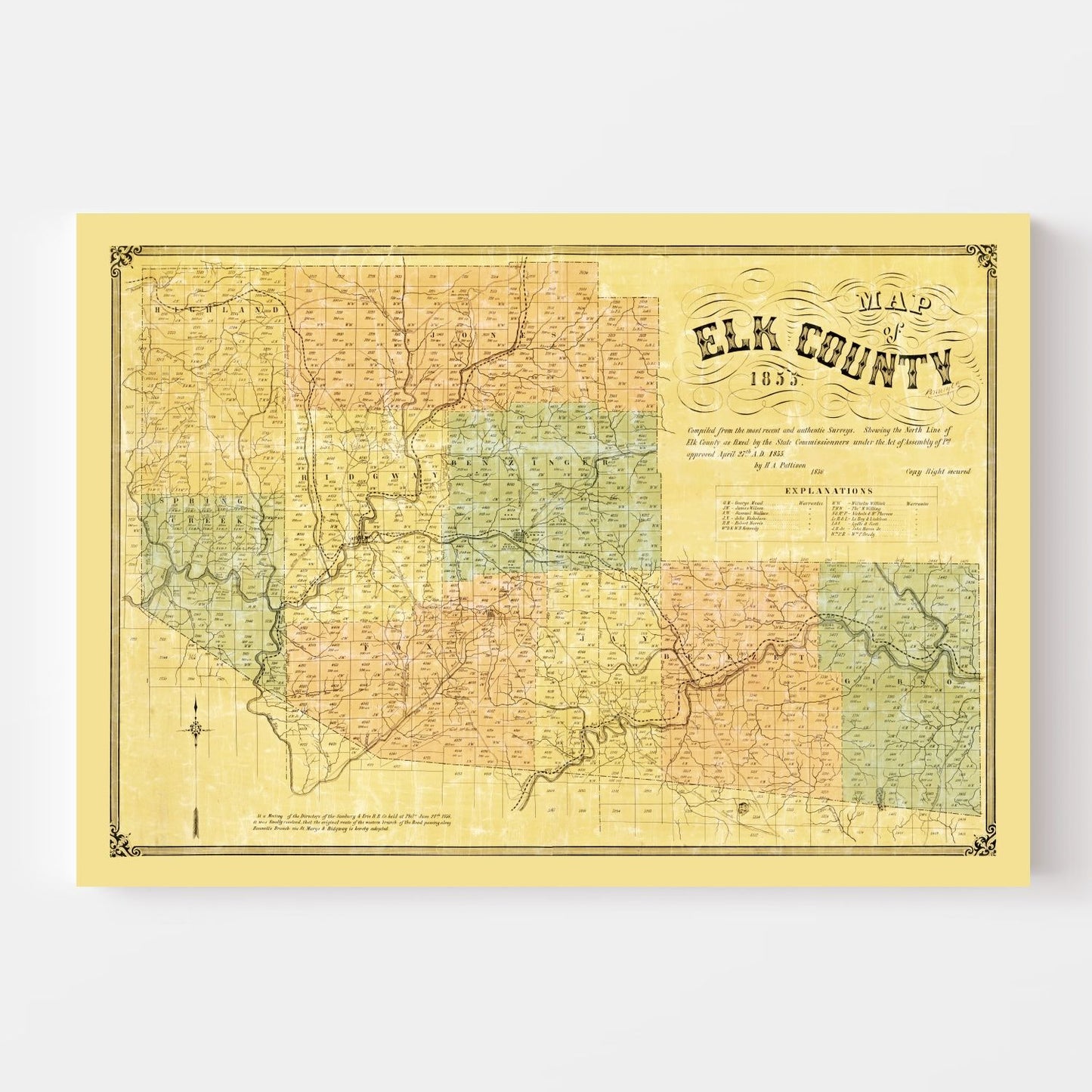 Vintage Map of Elk County, Pennsylvania 1855