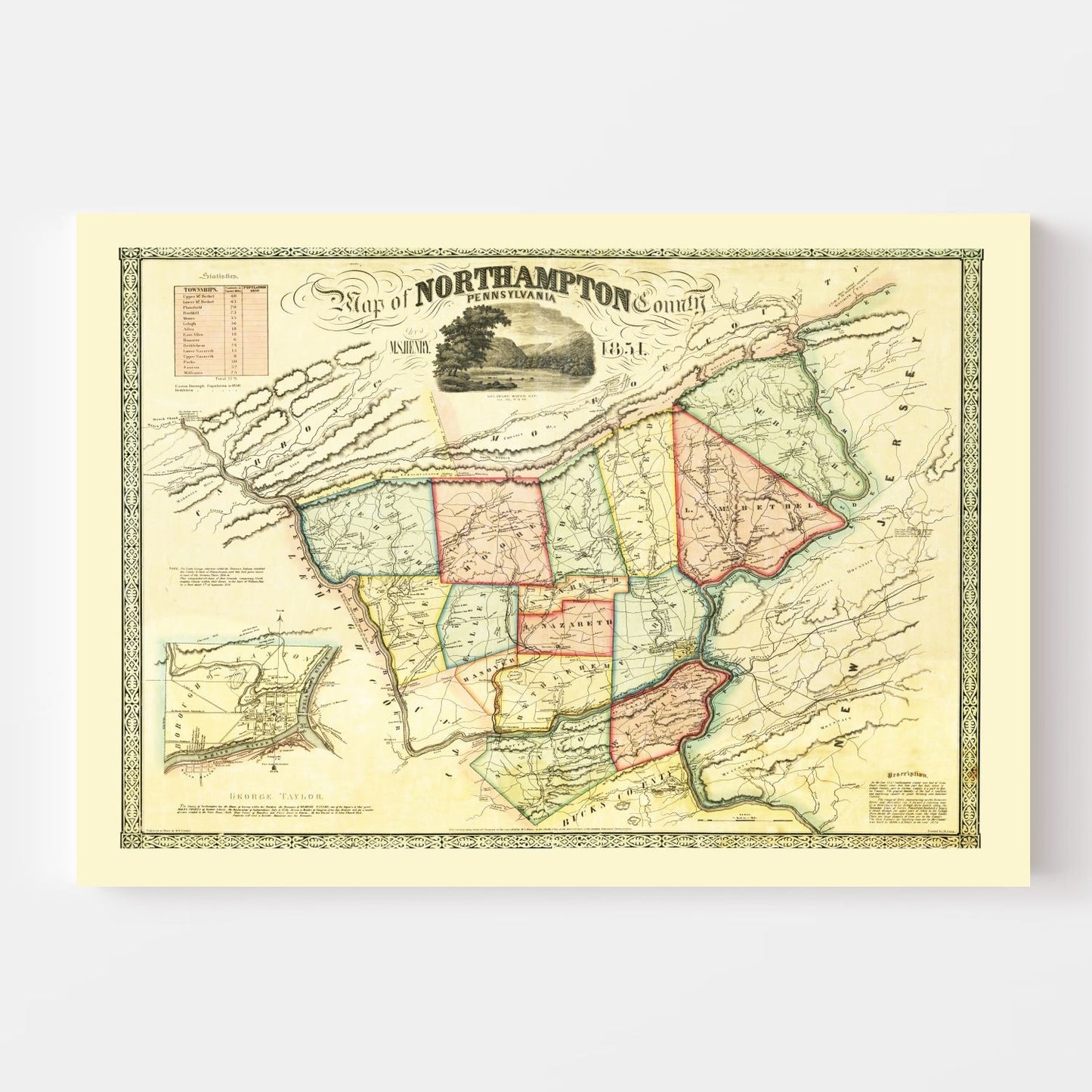 Vintage Map of Northampton County, Pennsylvania, 1851