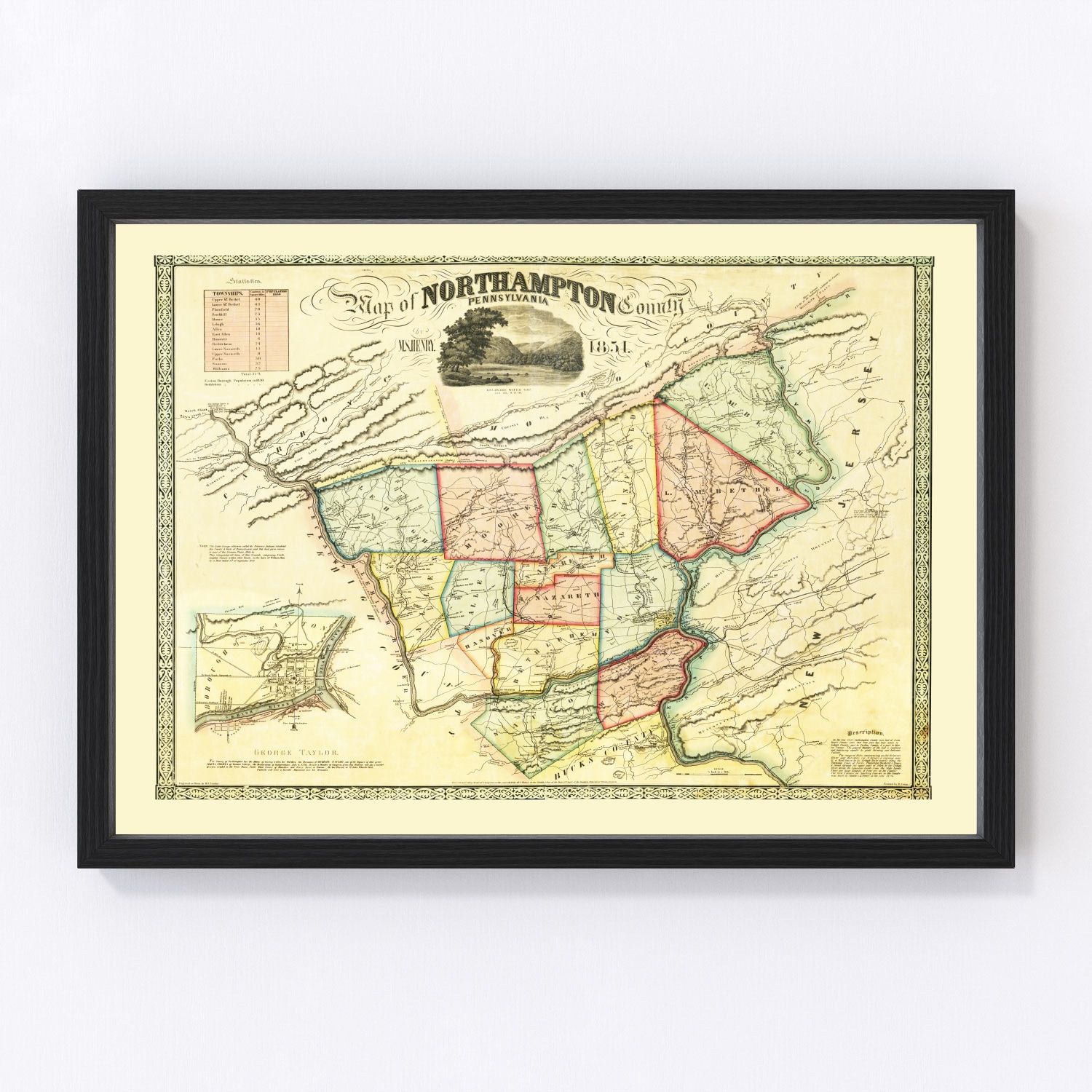 vintage map of Northampton County, Pennsylvania, 1851