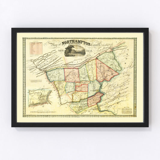 vintage map of Northampton County, Pennsylvania, 1851