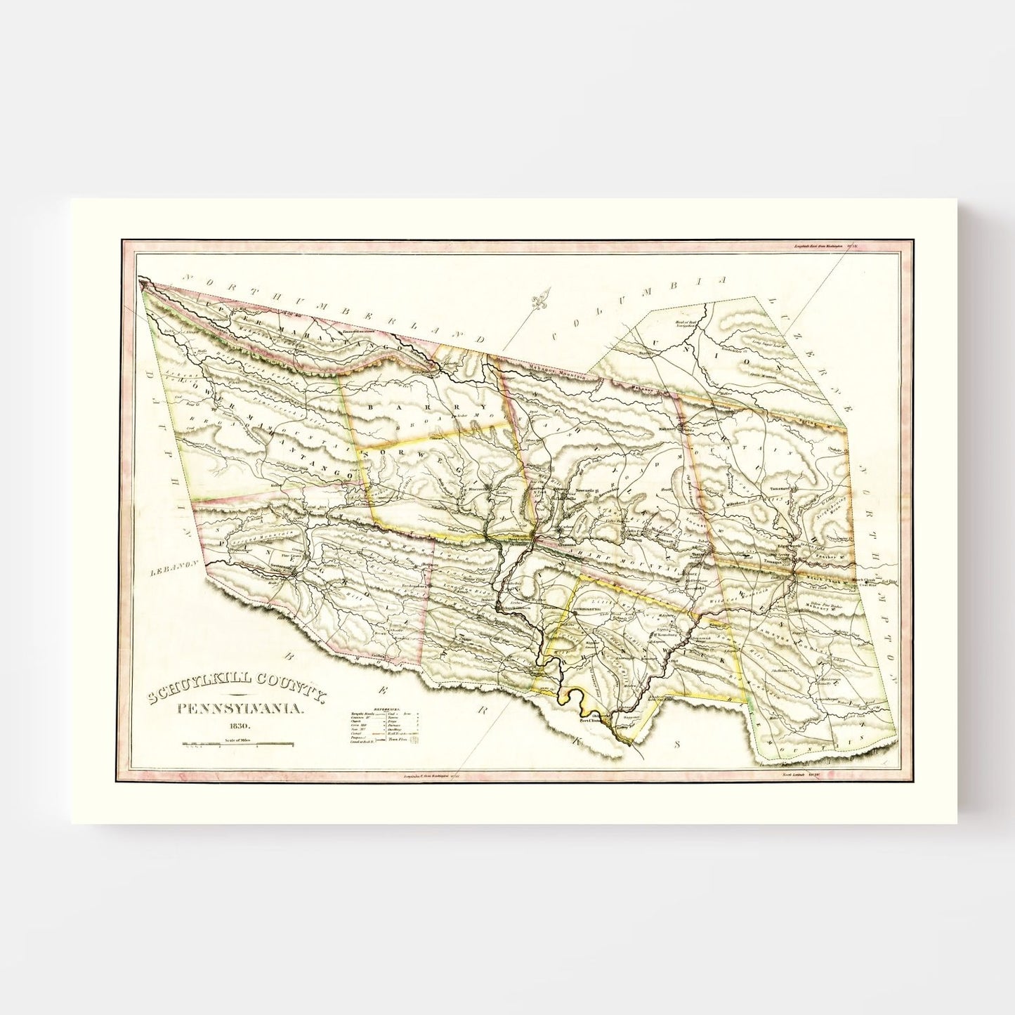 Vintage Map of Schuylkill County, Pennsylvania, 1830