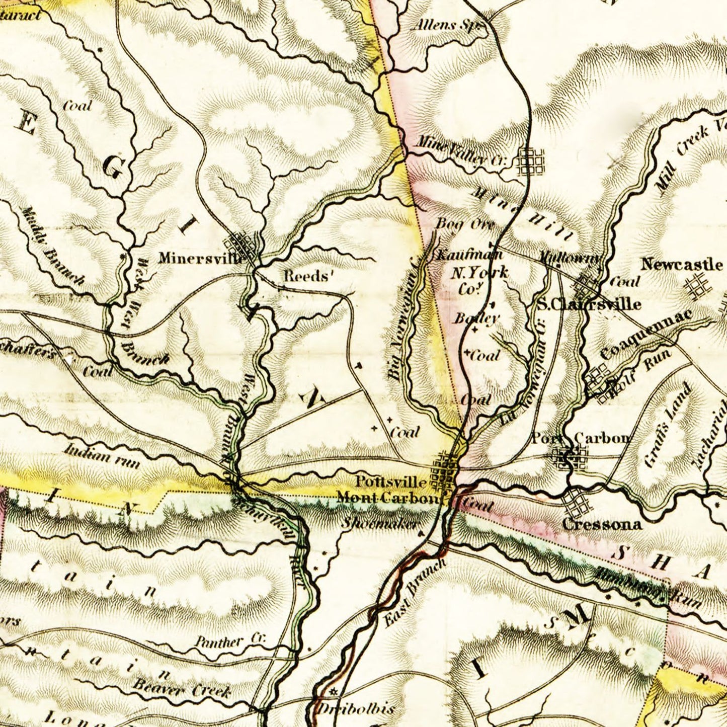 Vintage Map of Schuylkill County, Pennsylvania, 1830