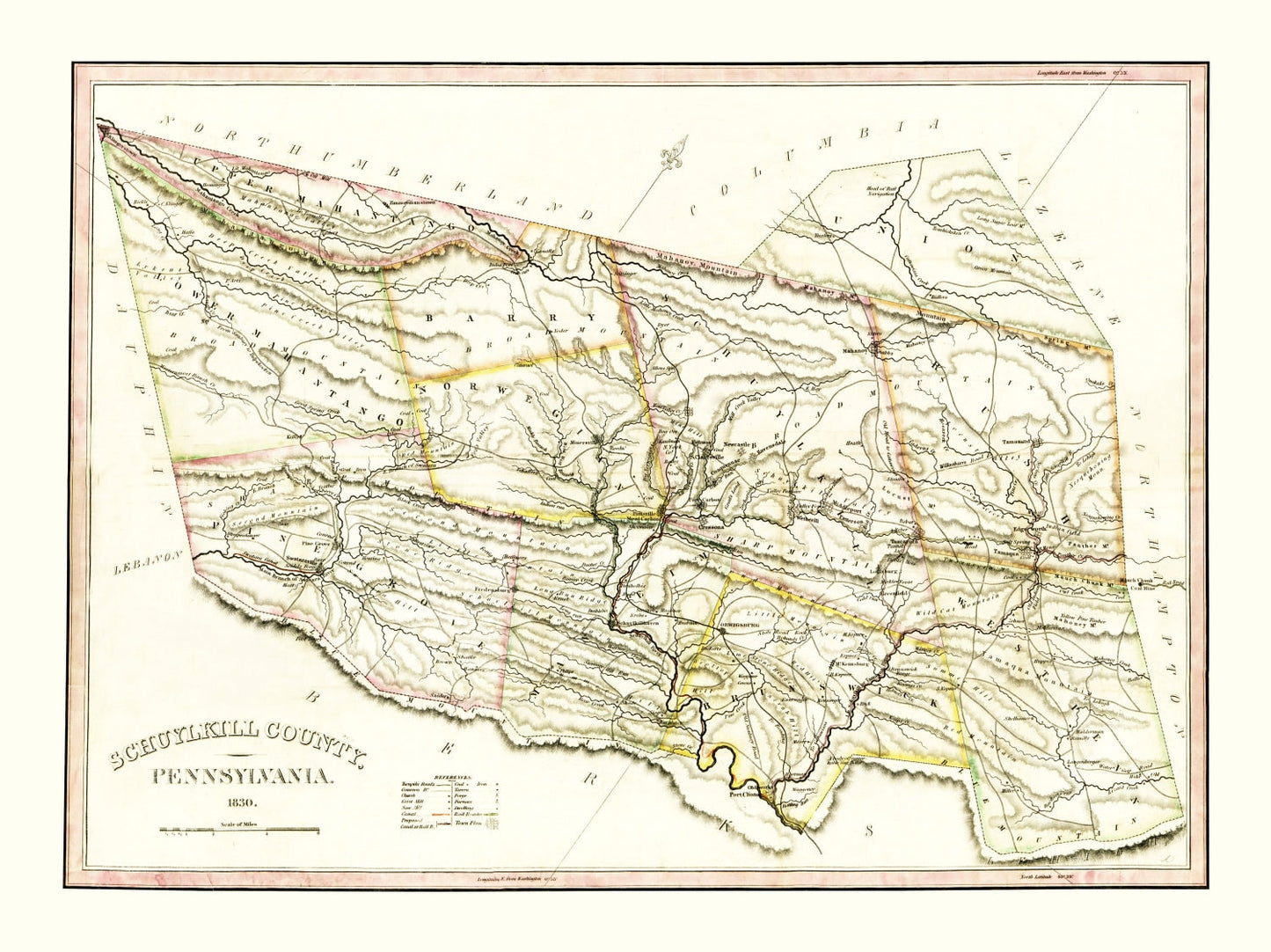 Vintage Map of Schuylkill County, Pennsylvania, 1830