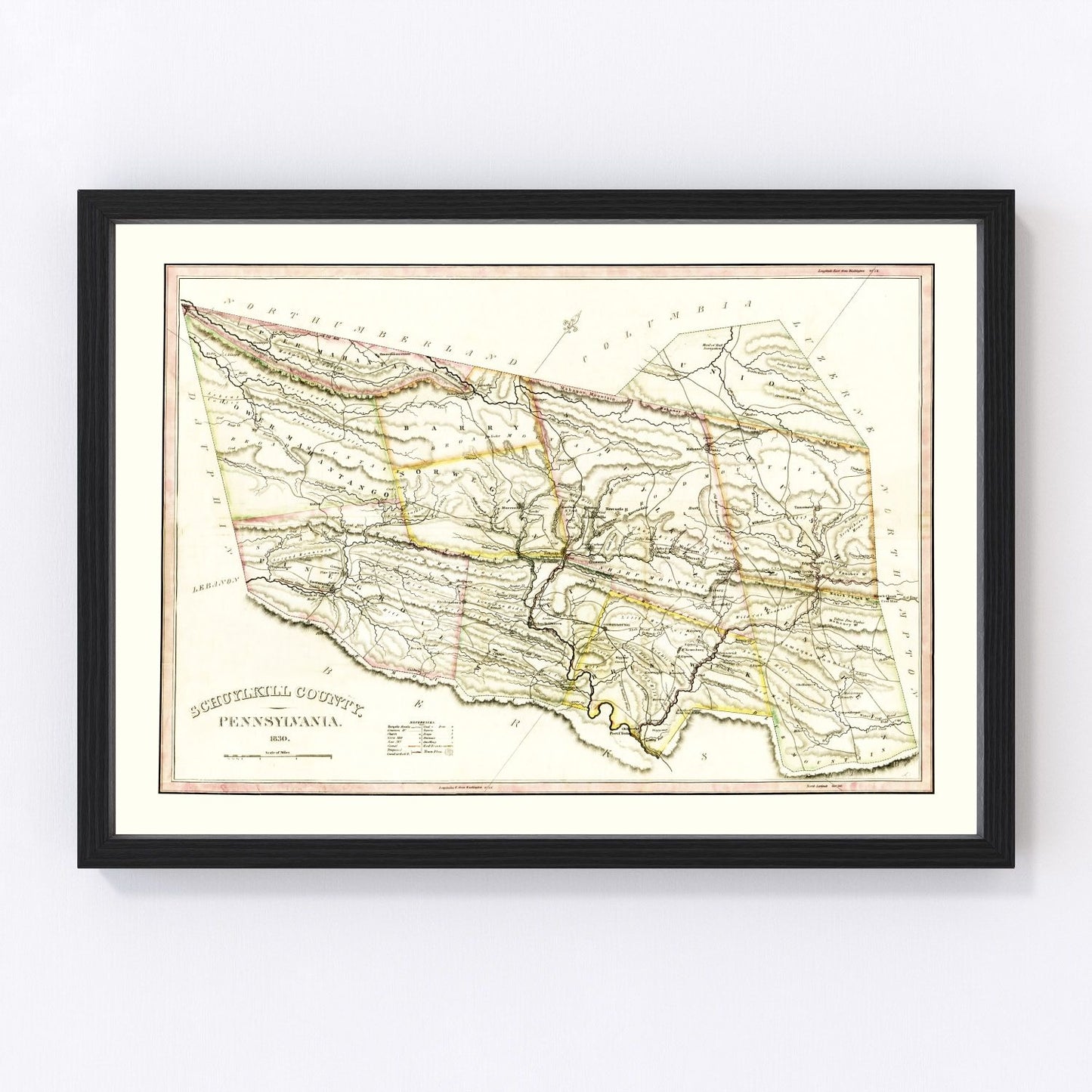 vintage map of Schuylkill County, Pennsylvania, 1830