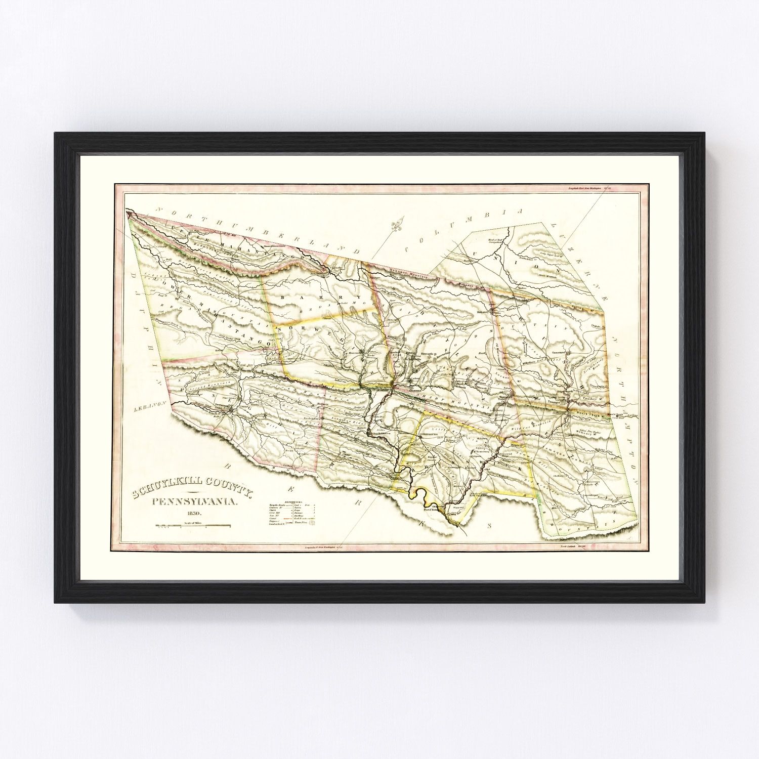 vintage map of Schuylkill County, Pennsylvania, 1830