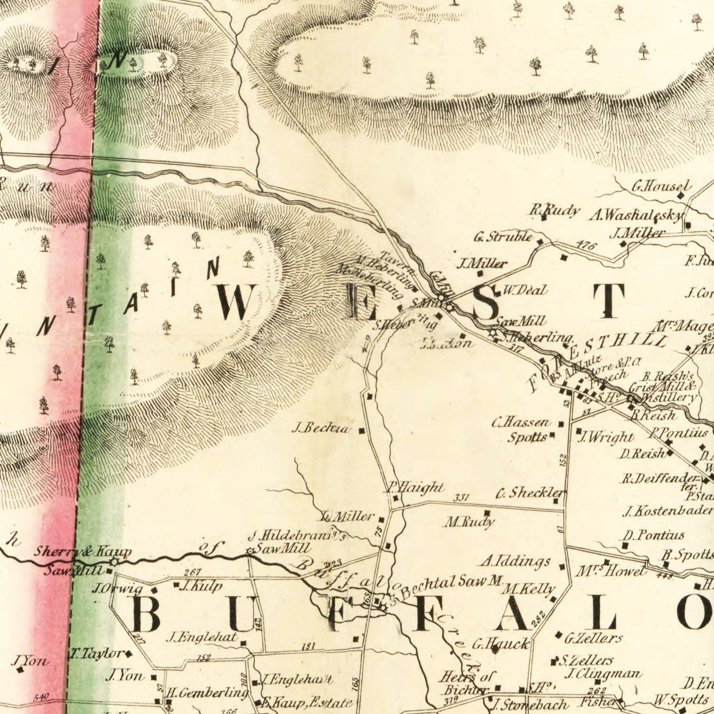 Vintage Map of Union County, Pennsylvania, 1856