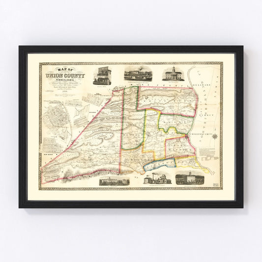 Vintage map of Union County, Pennsylvania, 1856