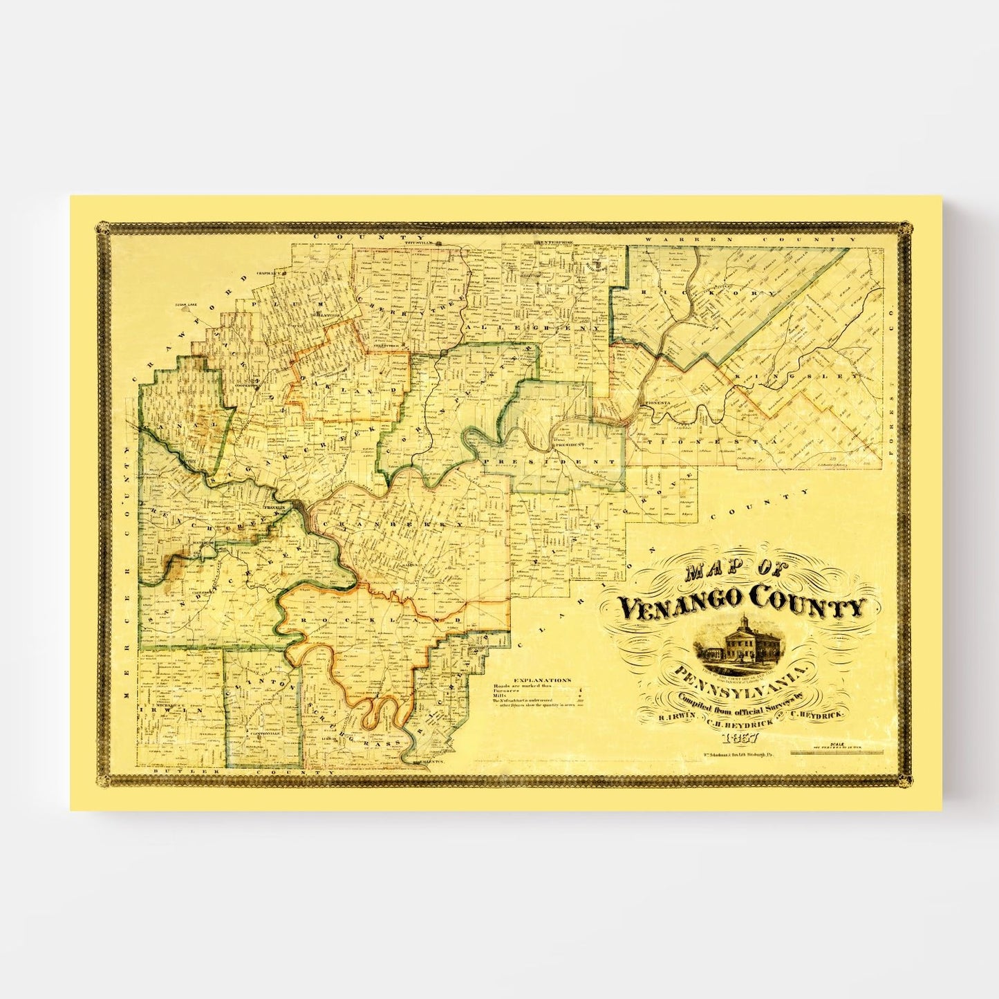 Vintage Map of Venango County, Pennsylvania, 1857