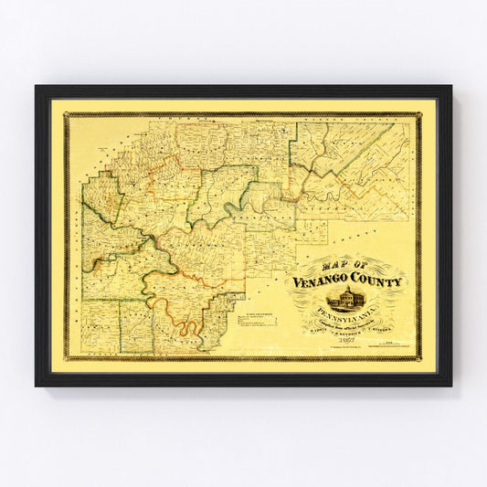 Vintage map of Venango County, Pennsylvania, 1857