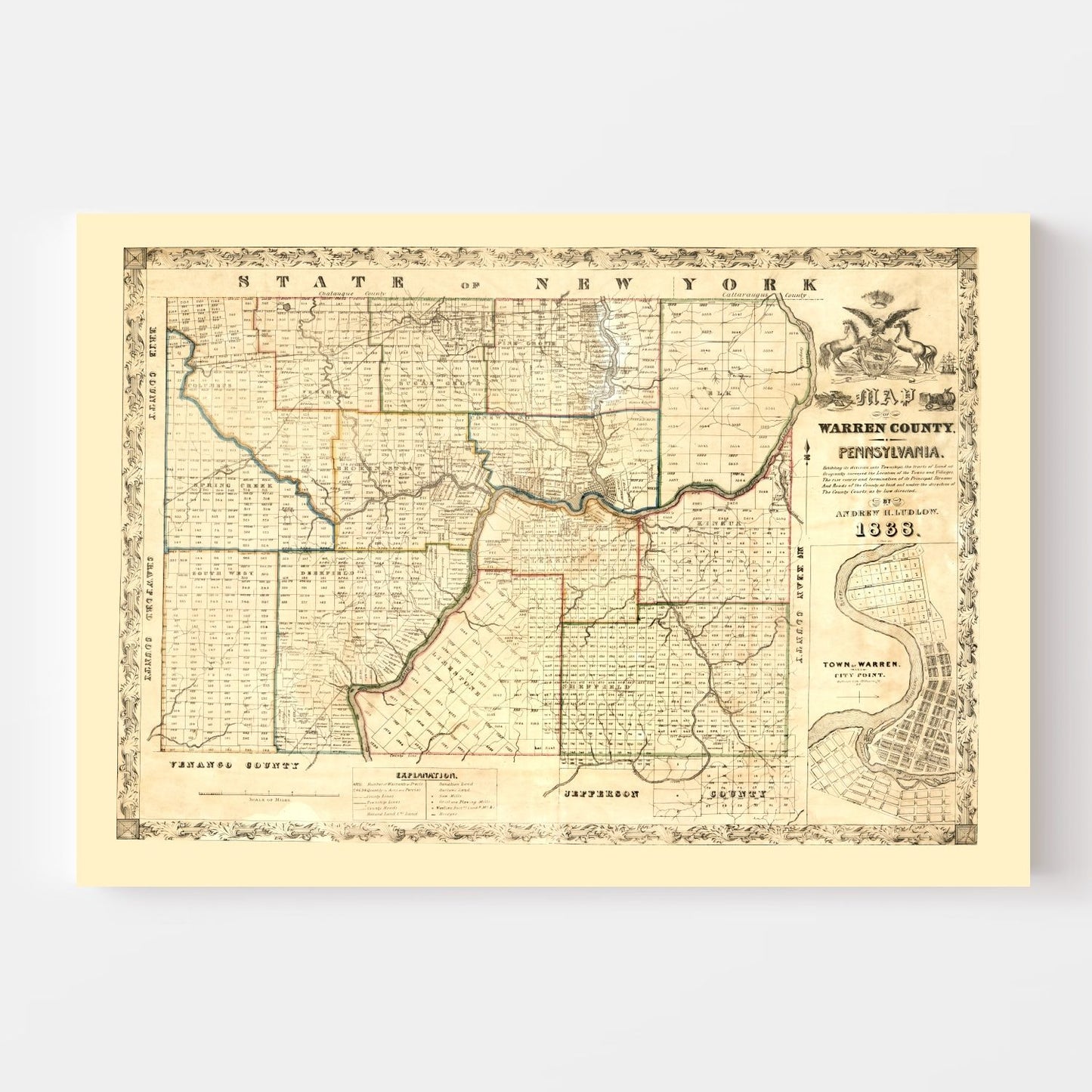 Vintage Map of Warren County, Pennsylvania, 1838