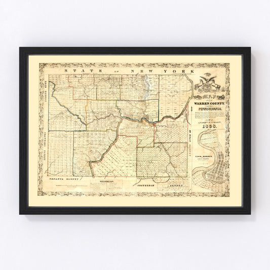 Vintage map of Warren County, Pennsylvania, 1838, digitally restored