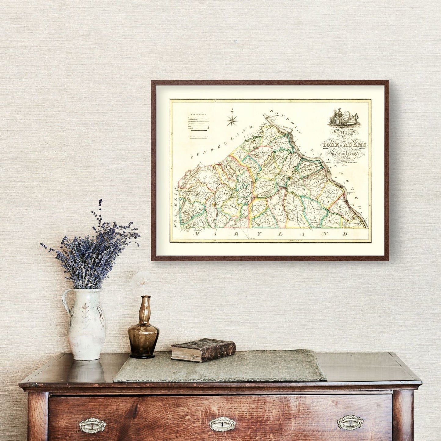 Vintage Map of York County, Pennsylvania, 1821