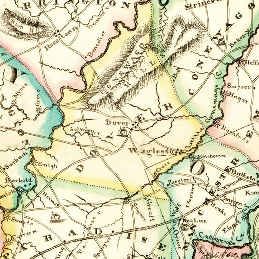 Vintage Map of York County, Pennsylvania, 1821