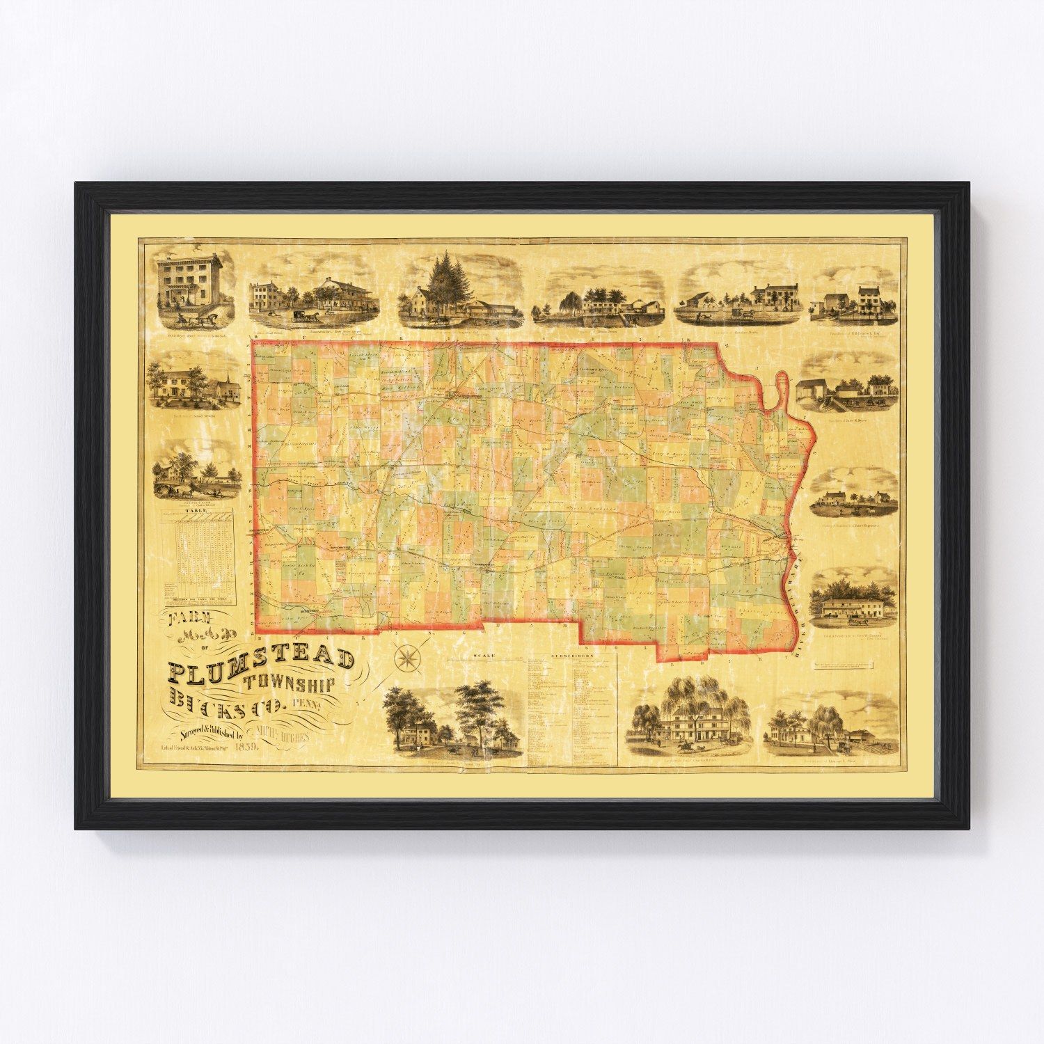 Vintage map of Bucks County, Pennsylvania, 1859