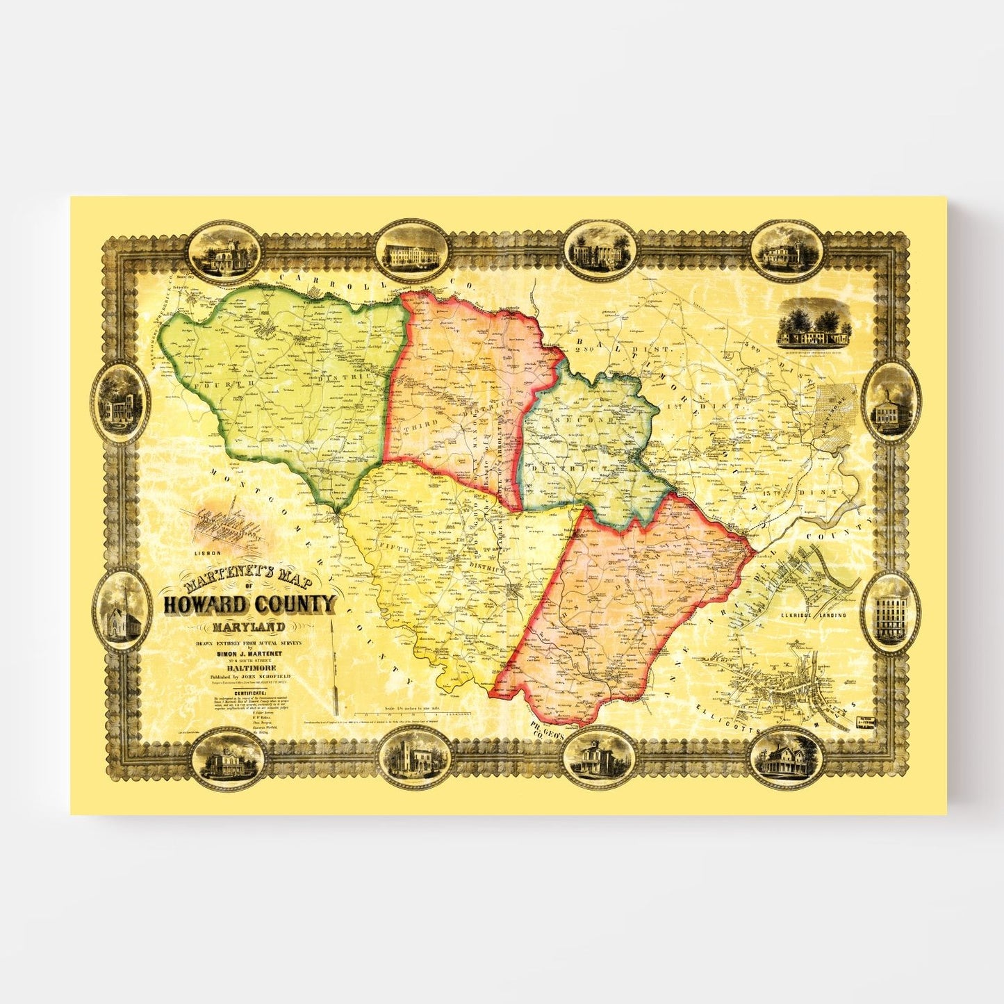 Vintage Map of Howard County, Maryland, 1860