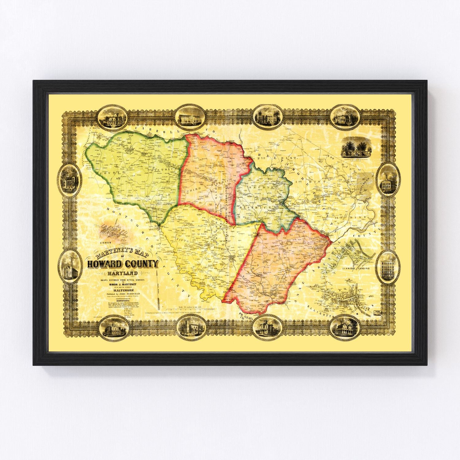 vintage map of Howard County, Maryland, 1860
