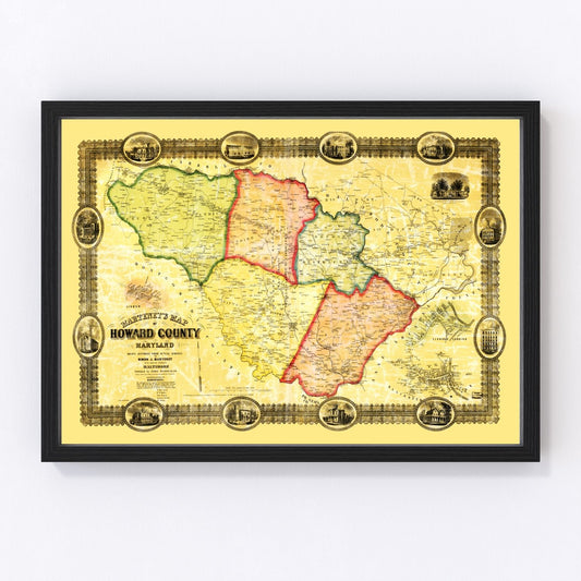 vintage map of Howard County, Maryland, 1860