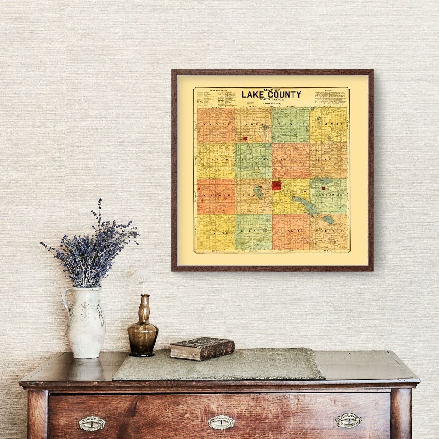 Vintage Map of Lake County, South Dakota, 1899