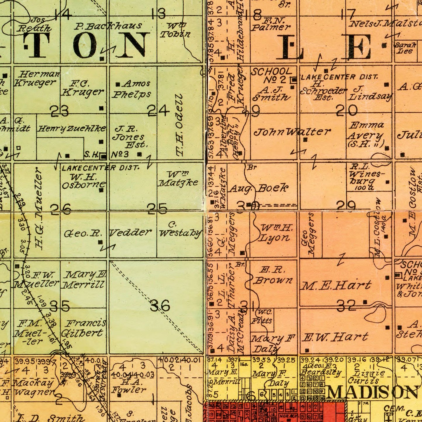 Vintage Map of Lake County, South Dakota, 1899