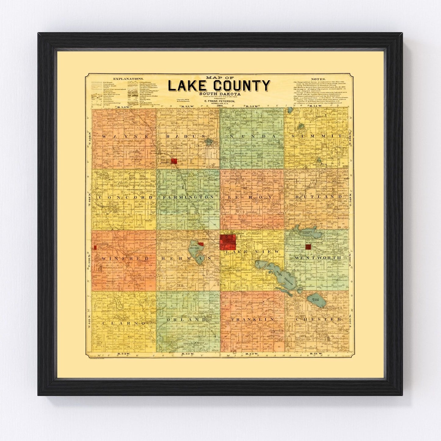 vintage map of Lake County, South Dakota, 1899